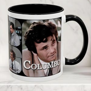 Columbo Memorabilia Collage Mug, Classic TV Fan Coffee Cup, Peter Falk Mug, Legal Drama Show Merch, Vintage TV Show 11oz Mug