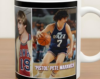 Basketball Legend Pete Maravich Photos Ceramic Mug, LSU, New Orleans Jazz, Atlanta Hawks