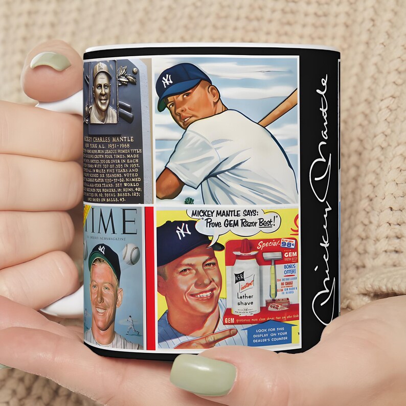 Mickey Mantle, 11 oz Mug, MLB Baseball Memorabilia, New York Yankees Sports Cup 1950s 1960s