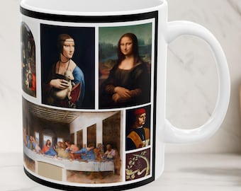 Leonardo da Vinci Art Collage Ceramic Mug: Renaissance Art Gift