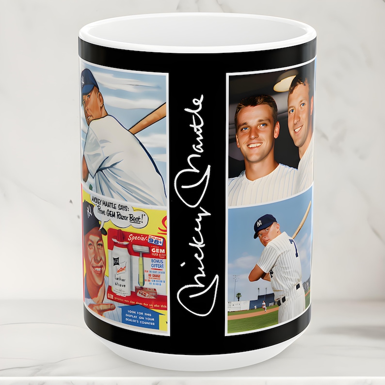 Mickey Mantle Mug, MLB Baseball Memorabilia, New York Yankees Sports Cup 1950s 1960s 15oz