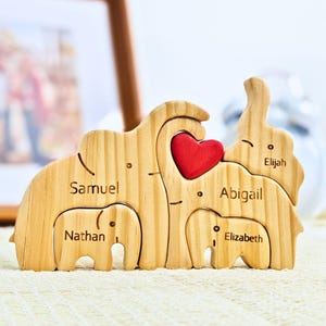 DIY Wooden Elephant Family Puzzle Elephant Puzzle Personalized Sculpture Elephant Art Engraved Family Wooden Puzzle Father&#39;s Day Gift