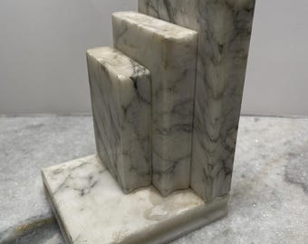 One Mid Century Alabaster Marble Bookend Hand Carved Stacked Book Shape Italy