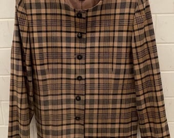 Pendleton Virgin Wool Blazer Jacket Brown Black Plaid Size 12 Vintage