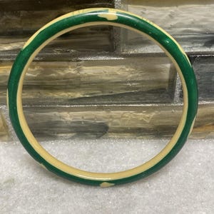Vintage Bakelite Bangle Bracelet Green Butterscotch Art Deco Etched Design