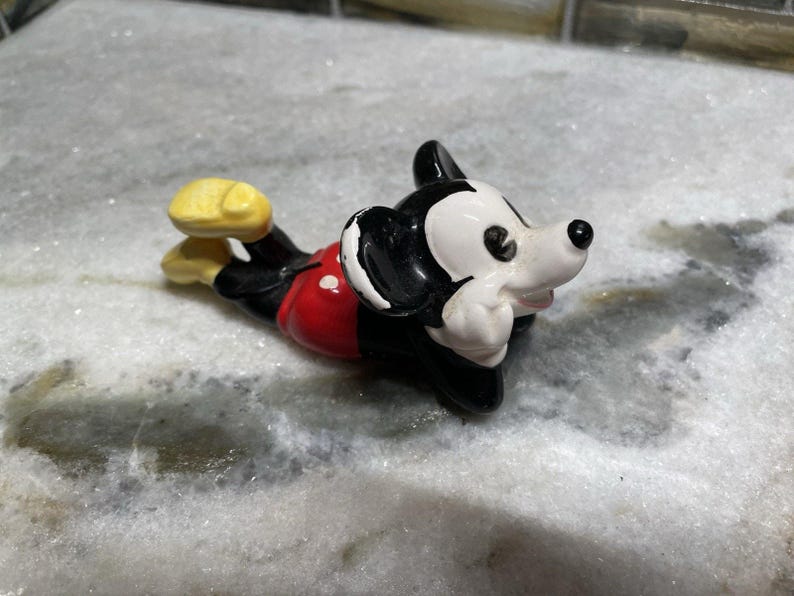 Vintage 1970s Ceramic Walt Disney Mickey Mouse Lying Down Figurine image 1