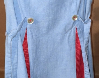 Vintage Romper Dress Child Girls Blue With Red Polkadot Trim