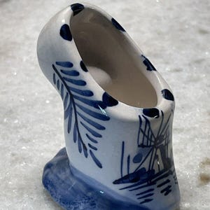 Vintage Porcelain Shoe Hand-Painted Dutch Holland Clog Delft Blue Mini Planter