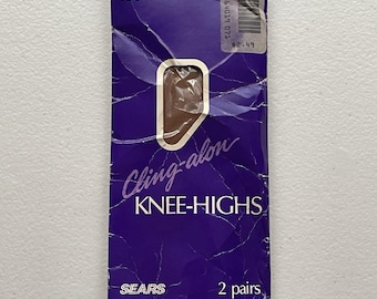 Vintage Sears Knee Highs Dress Sheers Cling Alon Sandstone USA Made NOS