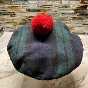 Cappello in pura lana Scotch House, berretto tartan, plaid Tammy Tam o' Shanter, vintage, Regno Unito