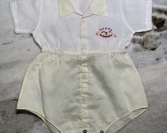 Vintage 1950s Grippers Baby One Piece Shortall Outfit Embroidered Rocking Horse