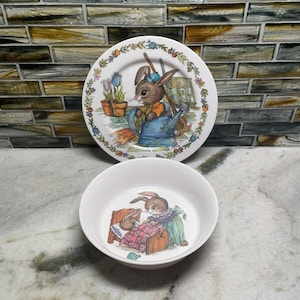 Vintage Peter Rabbit Melamine Dinnerware Plate Bowl Oneida Deluxe Kids Childs