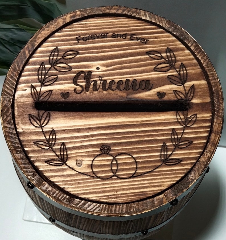 Personalized Wooden Wedding Card Box Engraved Whiskey Barrel Card Box Card Holder Etsy