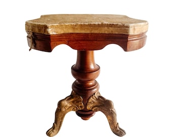 Antique George W Archer Rochester NY 1873 Stool Rustic Western Decor Distressed Leather Pedestal Stand