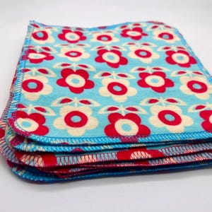 Flannel Reusable Wipes 8 x 8 Serged Baby wipes Un paper Family Cloth retro flowers aqua and red set of 8