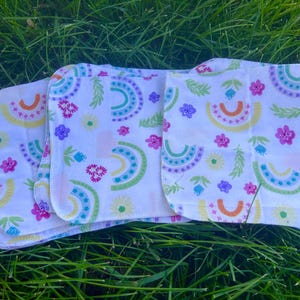 Flannel Reusable Wipes 8 x 8 Serged Baby wipes Un paper Family Cloth Rainbow flowers set of 8