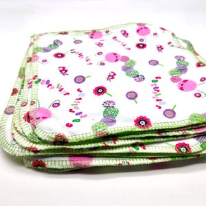 Flannel Reusable Wipes 8 x 8 Serged Baby wipes Un paper Family Cloth Green Caterpillar set of 12
