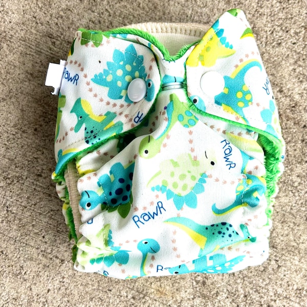 All in Two PUL Ai2 Cloth Diaper Bamboo fleece soaker Newborn 8-14 lbs Bumstoppers Dinosaurs