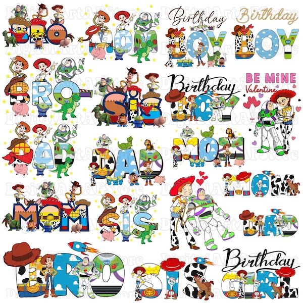 HPBD Toy Story PNG Bundle, Toy Story Cumpleaños Png, Toy Story Cumpleaños Niño Cumpleaños Chica Png, Toy Story Mamá Papá Sis Bro Png, Toy Story Png