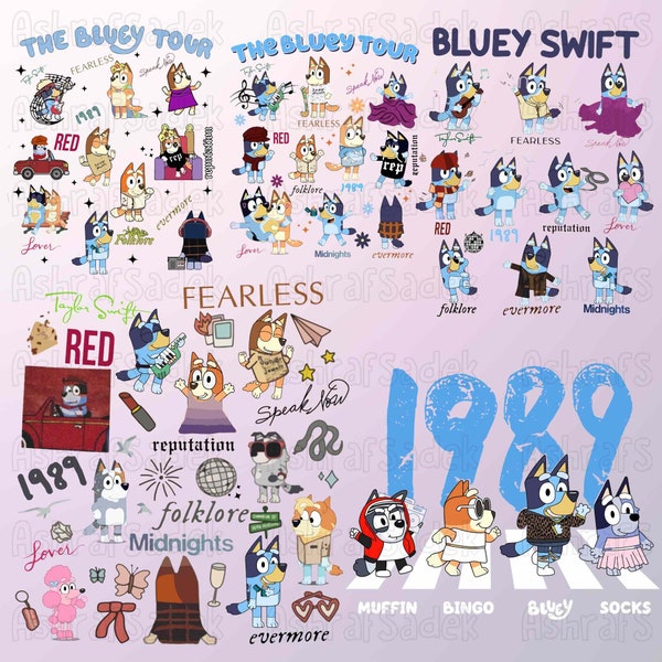 The Eras Tour Dog 7 Designs PNG, Blue Dogg Family Eras Tour Png, In My Blue Era Png, Blu-Ey Swift Png, Blue Dogg Bingo Heeler Png