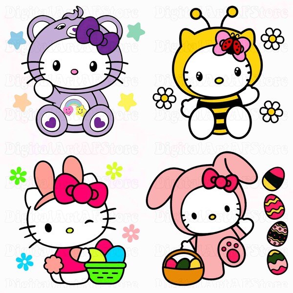 4 Cute Kittyy Easter PNG, Cat Easter Bunny Png, Cute Cat Happy Easter Png, Cute Bunny Easter Png, Cute Cat Wearing Bunny Clothing Png