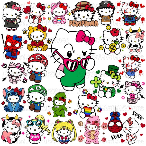 Kawaii Cat Holiday SVG Bundle, Cute Cat Patrick Day Svg, Kitty Super Hero Svg, Cute Kitty Character Movie Svg, Cute Cat Stitch Svg
