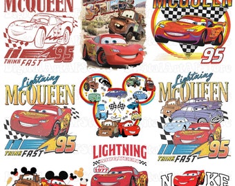 Retro Lightning Mcqueen PNG Bundle, Denke schnelle Autos Png, Rusteze Autos PNG, Pixar Autos PNG, Auto Familienurlaub Png, Lightning Mcqueen Png