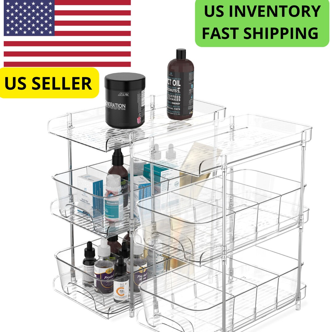 TWO PACK 3tier Clear Under Sink Organizer With Drawers & Etsy