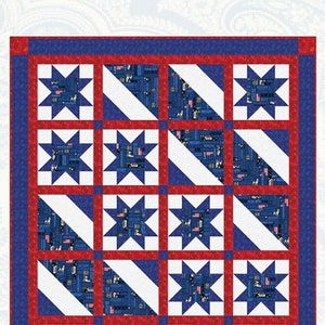 May include: A quilting pattern called "Kudos" featuring a red, white, and blue star design. The pattern is from Bound to Be Quilting and has the code BTBQ221.