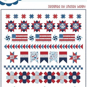 May include: A patriotic quilt design with red, white, and blue elements. The quilt features stars, American flags, and house motifs. The text "Let Freedom Ring" is displayed at the top, with the Primrose Cottage Quilts logo.