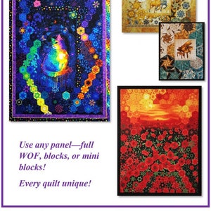 Hexified Panel Quilts - Pattern from Gypsy Dreamer Quilts - uses 7 identical panels of any size - multi size