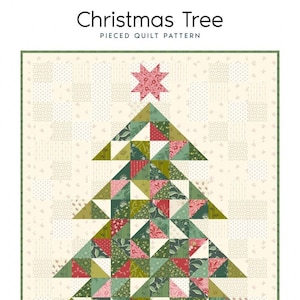 Peut inclure: Un modèle de courtepointe en forme d'arbre de Noël avec un motif patchwork vert, rouge et rose. La courtepointe mesure 38 1/2 pouces par 47 1/2 pouces. Le modèle s'appelle "Christmas Tree" et fait partie de la collection Laundry Basket Quilts. LBQ-1007-P
