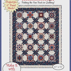 Vintage Patriotic Quilt Pattern 43 x 52 From Fabric Cafe 3 yard quilt uses 3 one-yard precuts friendly quick fun easy single fold binding