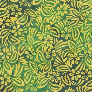 Green yellow batik - Jungle Quilt Essentials Splendor 100% cotton quilting fabric leafy dandelion floral botanical evergreen pine grass