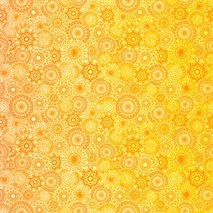 May include: A seamless pattern of yellow and orange mandala designs. The background is a gradient of yellow and orange.