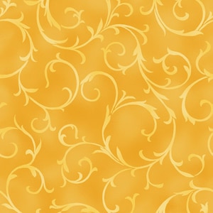 May include: A seamless pattern with a yellow background and a white, intricate, swirling floral design.