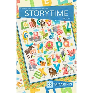 PANEL QUILT PATTERN - Storytime 36 x 41 From Tamarinis By Tammy Silvers paper piecing alphabet border kids animals nursery baby shower gift