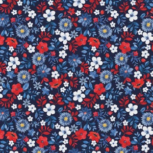Faith, Family, Freedom - Floral Toss Navy USA patriotic 44 inches wide From Benartex Contempo Kanvas by Nicole DeCamp 100% quilting cotton