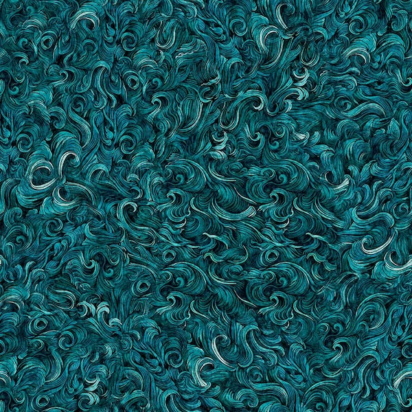 Ocean Themed Fabric - Deep Sea Dazzle Waves Texture Teal by Morris Creative for QT Fabrics 36 x 44 100% cotton fabric Ocean Life