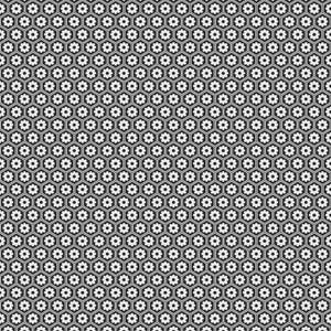May include: A repeating pattern of black and white geometric shapes. The design features a honeycomb structure with white flower-like shapes inside each hexagon. The overall effect is a high-contrast, symmetrical design.