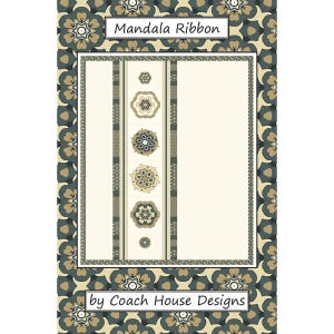 May include: A decorative ribbon design featuring a cream-colored background with vertical stripes and floral mandala patterns in shades of teal, brown, and beige. The text "Mandala Ribbon" and "by Coach House Designs" are displayed.