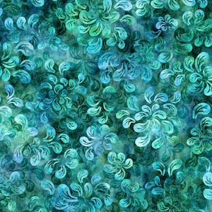 May include: Seafoam green background with a repeating pattern of teal blue stylised floral designs.