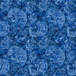 American Tapestry Paisley Blue by Morris Creative for QT Fabrics 44" w 100% quilting cotton