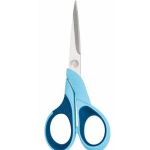 May include: A pair of blue and dark blue handled scissors with silver blades.