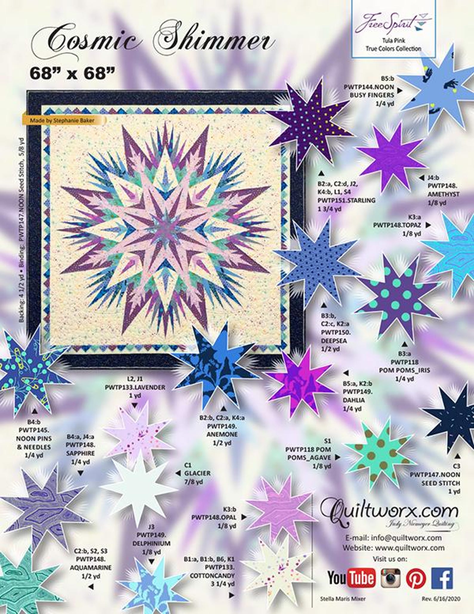 Cosmic Shimmer Quilt Pattern 68 X 68 Quiltworx Judy Niemeyer Design ...