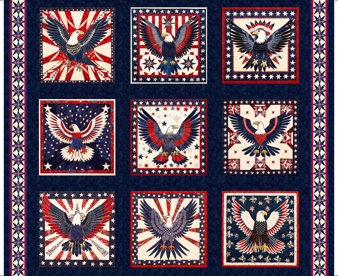 American Tapestry Eagle Blocks Navy 30866 -N by Morris Creative for QT ...