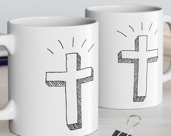 Christian Cross Ceramic Coffee Mug, Religious Gift (11oz)