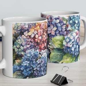 Hydrangea Ceramic Coffee Mug, Floral Garden Tea Cup