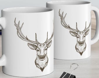 Hirschkopf-Keramikbecher, Wildjäger, rustikales Cabin Decor