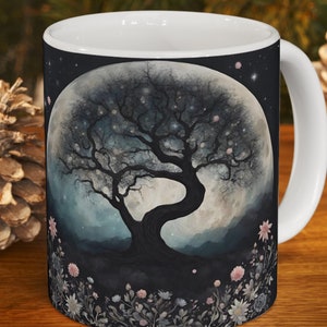 Mystical tree with flowery moon Ceramic Mug 11oz
